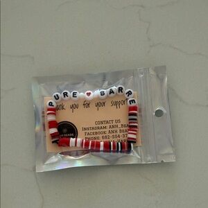 Pure Barre Red and White Beaded Friendship Bracelet